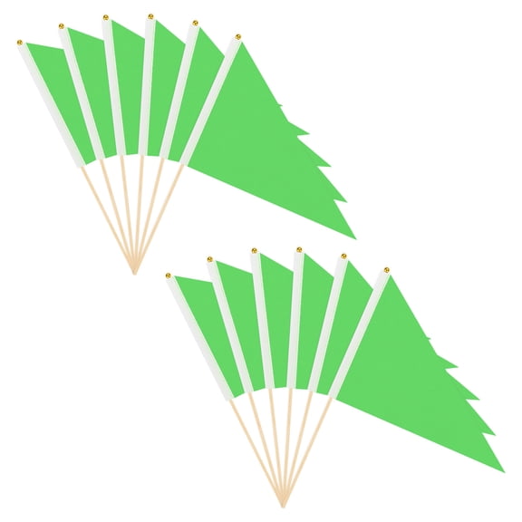Uxcell 12-Pack Mini Wood Stick Sublimation Flag, 8x12 Inch Polyester Rectangular Solid Color Blank Hand Held Plain Flags [Green]
