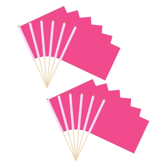 Uxcell 12-Pack Mini Wood Stick Sublimation Flag, 8x12 Inch Polyester Rectangular Solid Color Blank Hand Held Plain Flags [Pink]