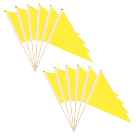 Uxcell 12-Pack Mini Wood Stick Sublimation Flag, 8x12 Inch Polyester Rectangular Solid Color Blank Hand Held Plain Flags [Yellow]