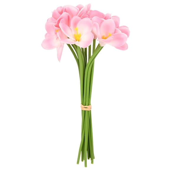 Uxcell 12-Pack Pink Green Artificial Plumeria Flowers,13 Inch Faux Plumeria Flowers PU Bouquets Real Touch for Home/Wedding
