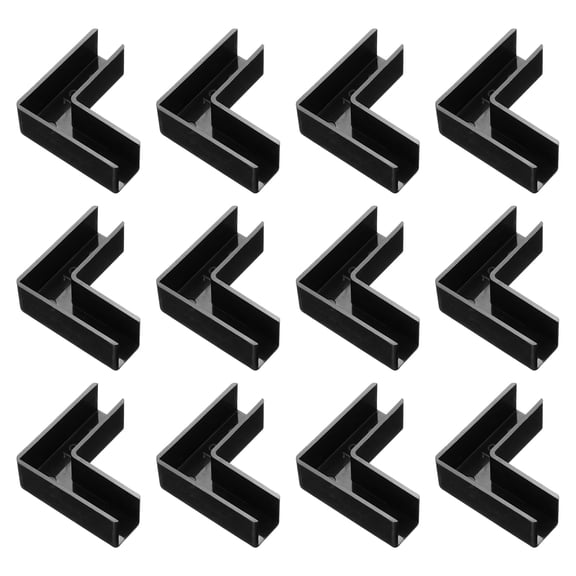 Uxcell 12 Pack Plastic Glass Connector, L Shaped Glass to Glass Clamp for 12mm Thick, Fixing Bracket Rimless Clip Holder(12mm, Black)