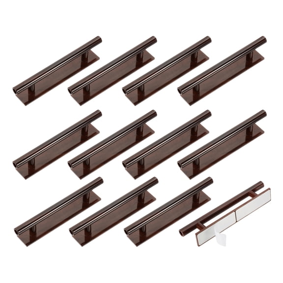 Uxcell 12 Pack Self-Stick Push Pull Helper, 6 Inch Plastic Adhesive Cabinet Handles Round Stick-on Handle for Kitchen Cabinet Window Sliding Closet Door Wardrobe(Dark Wood Grain)