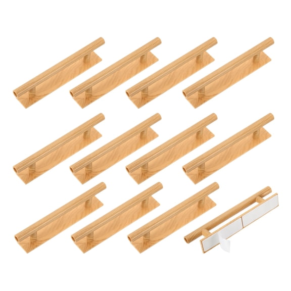 Uxcell 12 Pack Self-Stick Push Pull Helper, 6 Inch Plastic Adhesive Cabinet Handles Round Stick-on Handle for Kitchen Cabinet Window Sliding Closet Door Wardrobe(Light Wood Grain)