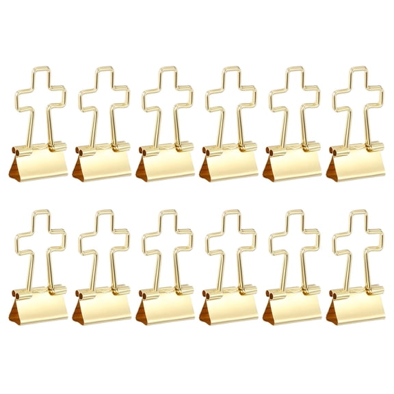 Uxcell 12 Pack Small Binder Clips, Cross Shape Cute Binder Clips Paper Clamps Bulk Plating for Paper Bookmarks Planner Notes Letter Journals Office Supplies Bags Crafts, Gold