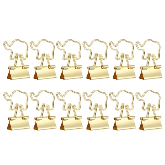 Uxcell 12 Pack Small Binder Clips, Elephant Shape Cute Binder Clips Paper Clamps Bulk Plating for Paper Bookmarks Planner Notes Letter Journals Office Supplies Bags Crafts, Gold