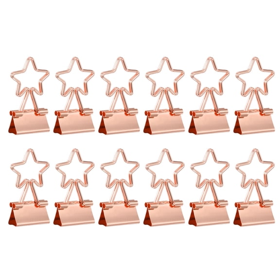 Uxcell 12 Pack Small Binder Clips, Star Shape Cute Binder Clips Paper Clamps Bulk Plating for Paper Bookmarks Planner Notes Letter Journals Office Supplies Bags Crafts, Rose Gold