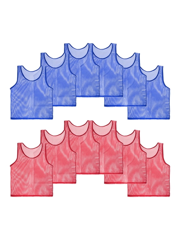 12 Pack Soccer Pennies, Polyester Soccer Jersey Training Mesh Scrimmage Vests Team Sports Pinnies, Blue, Red Dark Blue, Red