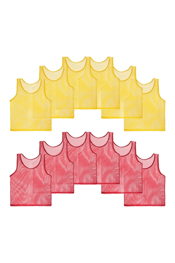 12 Pack Soccer Pennies, Polyester Soccer Jersey Training Mesh Scrimmage Vests Team Sports Pinnies, Blue, Red Yellow, Red