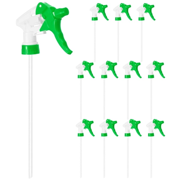 Uxcell 12-Pack Spray Bottle Nozzle Replacement, Plastic Heavy Duty Trigger Spray Nozzle Head with Tube [Green, Head Only]