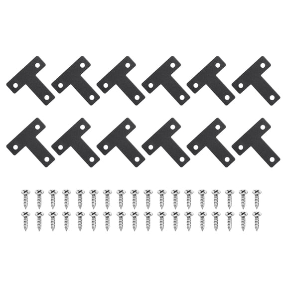 Uxcell 12 Pack T Shape Flat Bracket, 1.57" x 1.57" Metal Flat Corner Bracket Right Angle Corner Brace Mending Plate with Screws, Black