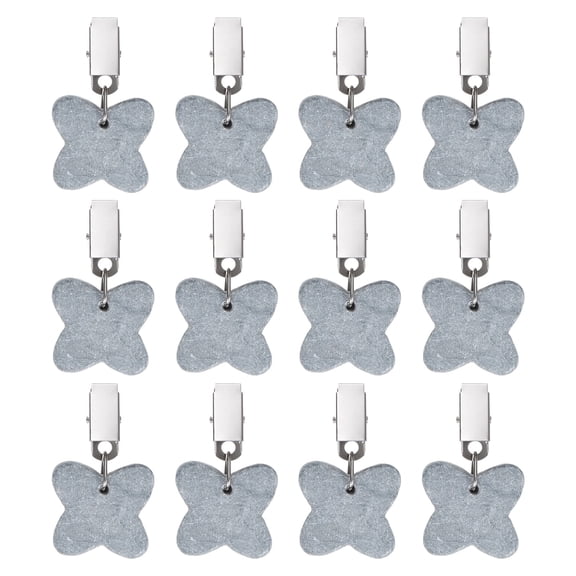 Uxcell 12-Pack Tablecloth Weights, 2.68 Inch Marble Table Cover Weights with Metal Clips for Decor [Gray, Butterfly]