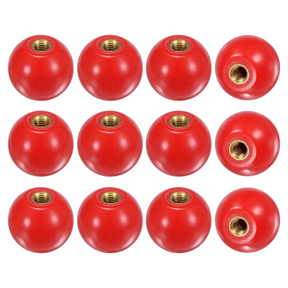 Uxcell 12-Pack Threaded Ball Knobs, M6 Female Thread 25mm Dia. Thermoset Ball Knob for Lathe/Machine/Lawn Mowers, Round Phenolic Brass Insert Lever Handle [Red]