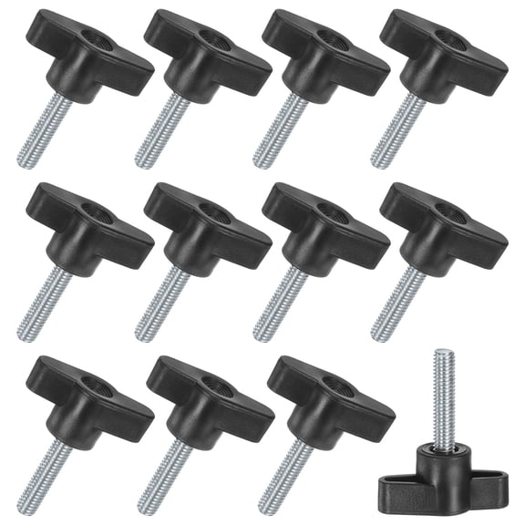 Uxcell 12-Pack Thumb Screws, 1/4"-20x20mm Tee Wing Knobs, Plastic T Handle Clamping Screw Knob for Woodworking/Machinery/Equipment, Inch Thread Thumbscrew [Black]