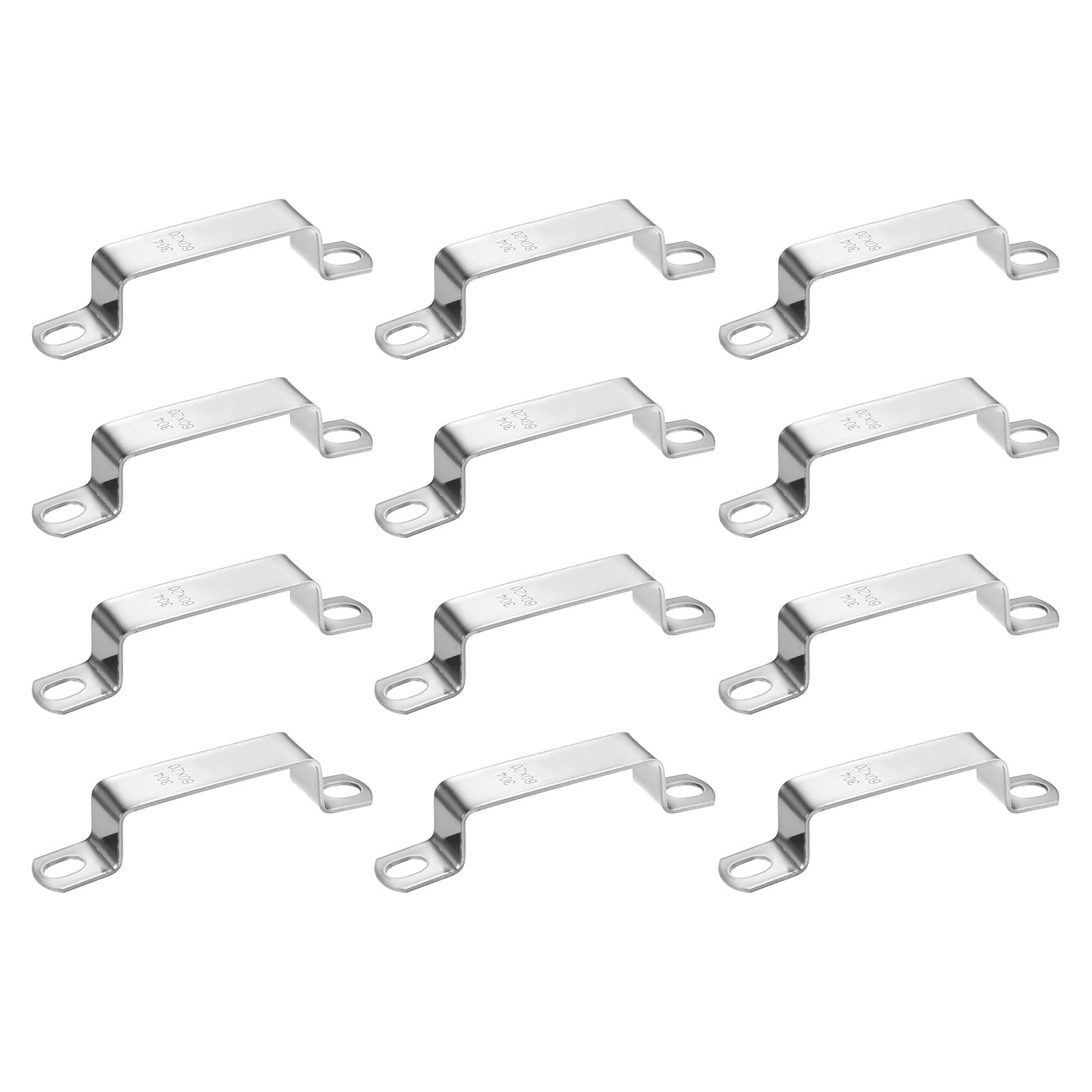 Uxcell 12-Pack U Shaped Connector Bracket, 60x20mm 304 Stainless Steel Square Pipe Clamp for Door Closed Bar Holder Strut Channel
