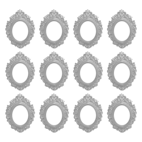Uxcell 12 Packs Vintage Resin Picture Frame Oval Photo Frame for DIY Accessories, Silver Tone