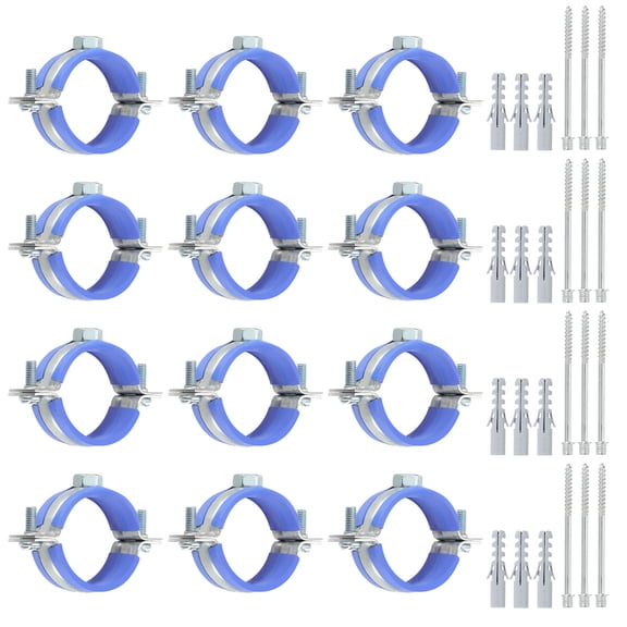 Uxcell 12 Pcs 1.5-1.7inch Heavy Duty Adjustable Split Ring Pipe Hanger, Silver/Blue