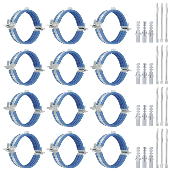 Uxcell 12 Pcs 2.9-3.1inch Heavy Duty Adjustable Split Ring Pipe Hanger, Silver/Blue