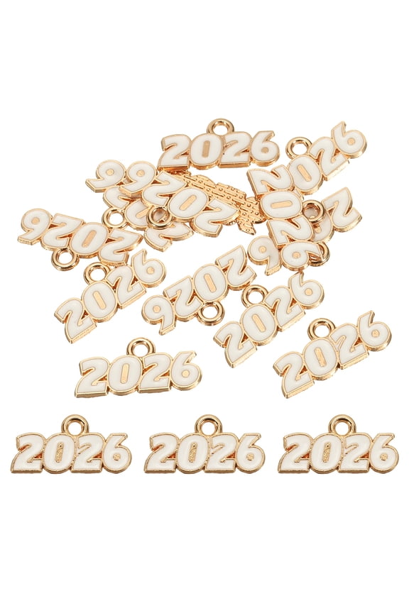 12 Pcs 2026 Enamel Number Charm, Graduation Year Number Charm Pendant for DIY Crafting Bracelets Earrings Hats Keychains Graduation Party, White 18 x 9 mm