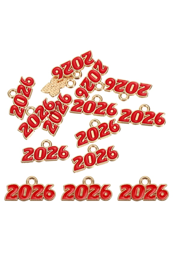 12 Pcs 2026 Enamel Number Charm, Graduation Year Number Charm Pendant for DIY Crafting Bracelets Earrings Hats Keychains Graduation Party, Red 18 x 9 mm