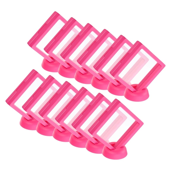 Uxcell 12 Pcs 3D Floating Display Case, 3.54 x 3.54 x 0.8 Inch Display Holder Stand, Jewelry Storage Box, Rose Red