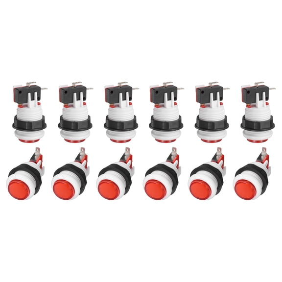 Uxcell 12 Pcs 5A 12/14V American Style Arcade Push Button with Micro Switch, Red