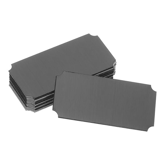Uxcell 12 Pcs Blank Name Plates, 2 x 1" Engraved Metal Name Plate Laser Strong Adhesive Nameplate Stainless Steel Custom Blank Plates for Signs DIY Crafts, Black Notched Corner