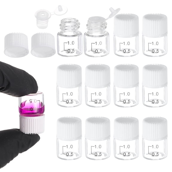 Uxcell 12 Pcs Clear Glass Graduated Vials with Stoppers Screw Caps, 1mL Liquid Sample Storage Empty Vial Leak-Proof for Laboratory Essential Oil Reagents Perfume, White