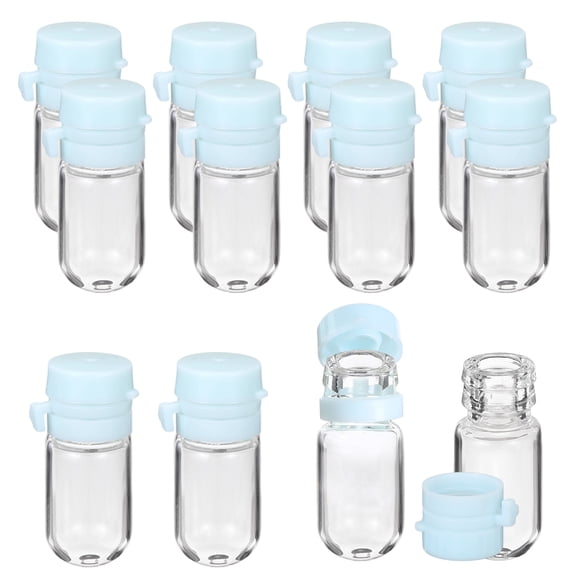 Uxcell 12 Pcs Clear Glass Vials with Snap Top Cap, 2ml Small Liquid Sample Vial Leak-Proof Portable Liquid Storage Empty Vial for Perfume Essential Oil Reagents, Blue