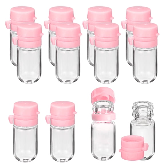 Uxcell 12 Pcs Clear Glass Vials with Snap Top Cap, 2ml Small Liquid Sample Vial Leak-Proof Portable Liquid Storage Empty Vial for Perfume Essential Oil Reagents, Pink