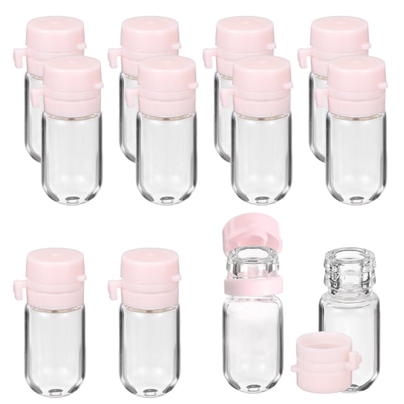 Uxcell 12 Pcs Clear Glass Vials with Snap Top Cap, 2ml Small Liquid Sample Vial Leak-Proof Portable Liquid Storage Empty Vial for Perfume Essential Oil Reagents, Pink