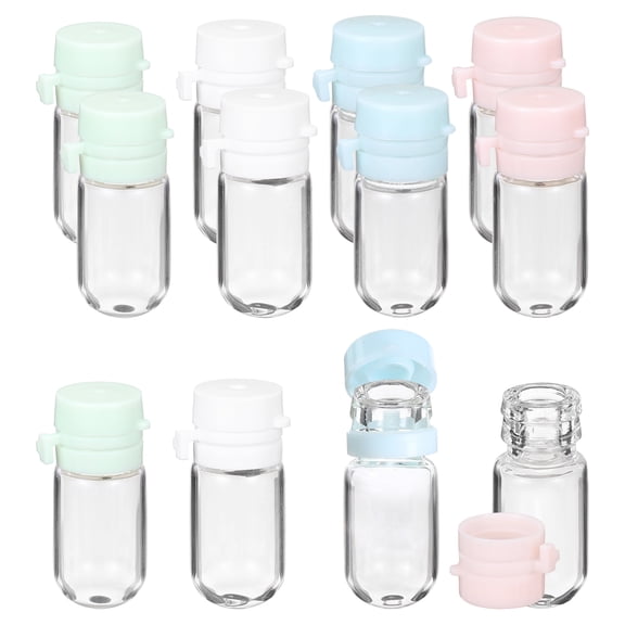 Uxcell 12 Pcs Clear Glass Vials with Snap Top Cap, 2ml Small Liquid Sample Vial Leak-Proof Portable Liquid Storage Empty Vial for Perfume Essential Oil Reagents, White/Blue/Green/Pink