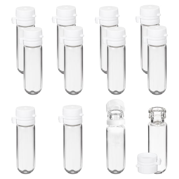 Uxcell 12 Pcs Clear Glass Vials with Snap Top Cap, 3ml Small Liquid Sample Vial Leak-Proof Portable Liquid Storage Empty Vial for Perfume Essential Oil Reagents, White