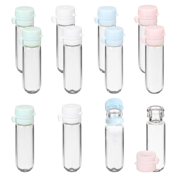 Uxcell 12 Pcs Clear Glass Vials with Snap Top Cap, 3ml Small Liquid Sample Vial Leak-Proof Portable Liquid Storage Empty Vial for Perfume Essential Oil Reagents, White/Blue/Green/Pink