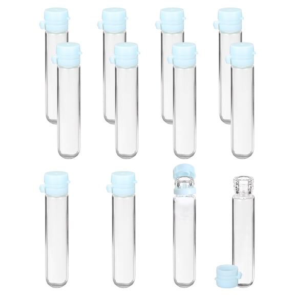 Uxcell 12 Pcs Clear Glass Vials with Snap Top Cap, 5ml Small Liquid Sample Vial Leak-Proof Portable Liquid Storage Empty Vial for Perfume Essential Oil Reagents, Blue