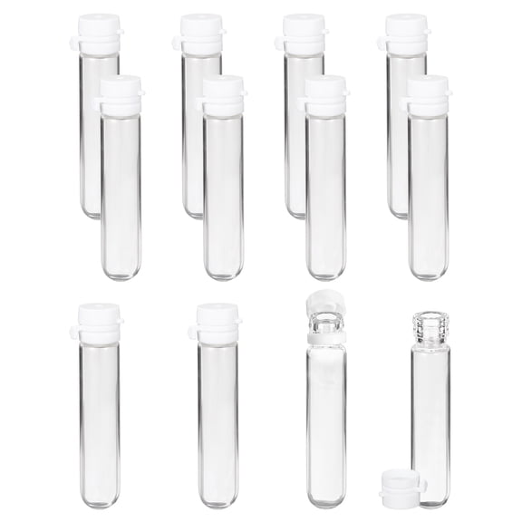 Uxcell 12 Pcs Clear Glass Vials with Snap Top Cap, 5ml Small Liquid Sample Vial Leak-Proof Portable Liquid Storage Empty Vial for Perfume Essential Oil Reagents, White