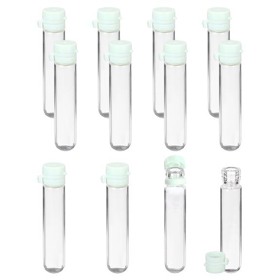 Uxcell 12 Pcs Clear Glass Vials with Snap Top Cap, 5ml Small Liquid Sample Vial Leak-Proof Portable Liquid Storage Empty Vial for Perfume Essential Oil Reagents, Green