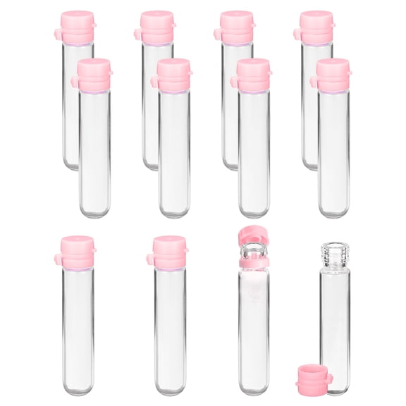 Uxcell 12 Pcs Clear Glass Vials with Snap Top Cap, 5ml Small Liquid Sample Vial Leak-Proof Portable Liquid Storage Empty Vial for Perfume Essential Oil Reagents, Pink