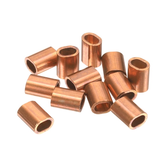 Uxcell 12 Pcs Copper Crimping Loop Sleeve, 11 x 9mm / 0.4 x 0.4Inch Oval Wire Rope Loop Sleeve Crimps Ferrule, for Wire Rope and Electric Wires End Assortment
