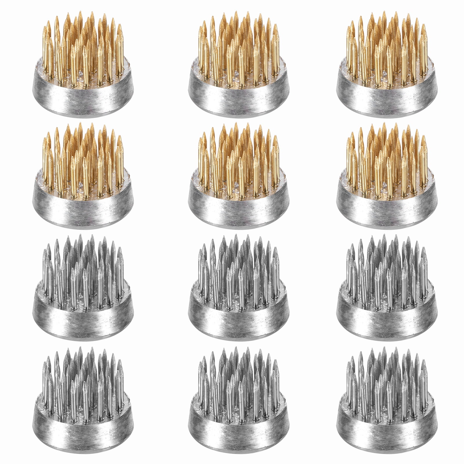 Uxcell 12 Pcs Floral Frogs Kenzan, 0.9 Inch Round Brass Steel Flower Arrangement Holder, Arranger Pin Fixed Tool for Vase Centerpiece, Wedding, Home Decoration, Brass/Silver