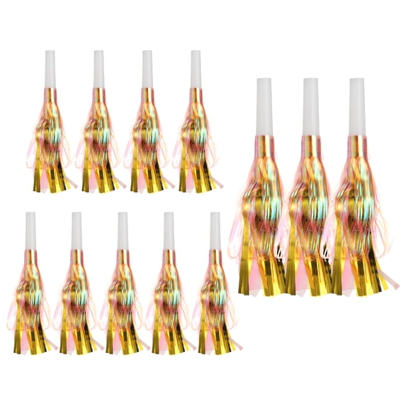 Uxcell 12 Pcs Fringed Noise Makers, Metallic Fringe Party Blowers Party Favors for Sports Events Birthday Parties Graduation Ceremonies Christmas New Year Gift Decorations, Pink Gold