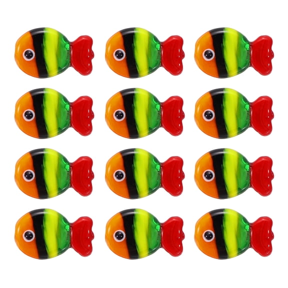 Uxcell 12 Pcs Glass Enamel Fish Beads, Handmade Lampworking Ocean Sea Animals Beads for Jewelry Making DIY Bracelet Necklace Craft, Black/Yellow/Green/Red