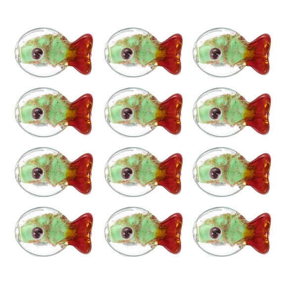 Uxcell 12 Pcs Glass Enamel Fish Beads, Handmade Lampworking Ocean Sea Animals Beads for Jewelry Making DIY Bracelet Necklace Craft, Green/Red