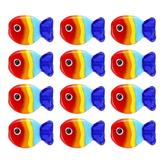 Uxcell 12 Pcs Glass Enamel Fish Beads, Handmade Lampworking Ocean Sea Animals Beads for Jewelry Making DIY Bracelet Necklace Craft, Red/Yellow/Blue