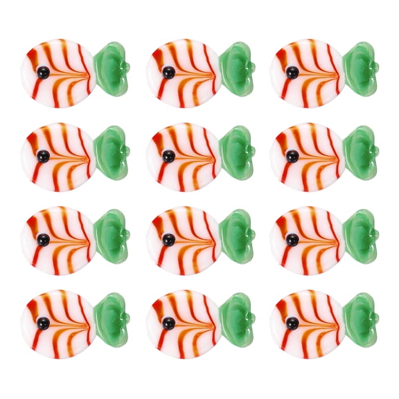 Uxcell 12 Pcs Glass Enamel Fish Beads, Handmade Lampworking Ocean Sea Animals Beads for Jewelry Making DIY Bracelet Necklace Craft, White/Green
