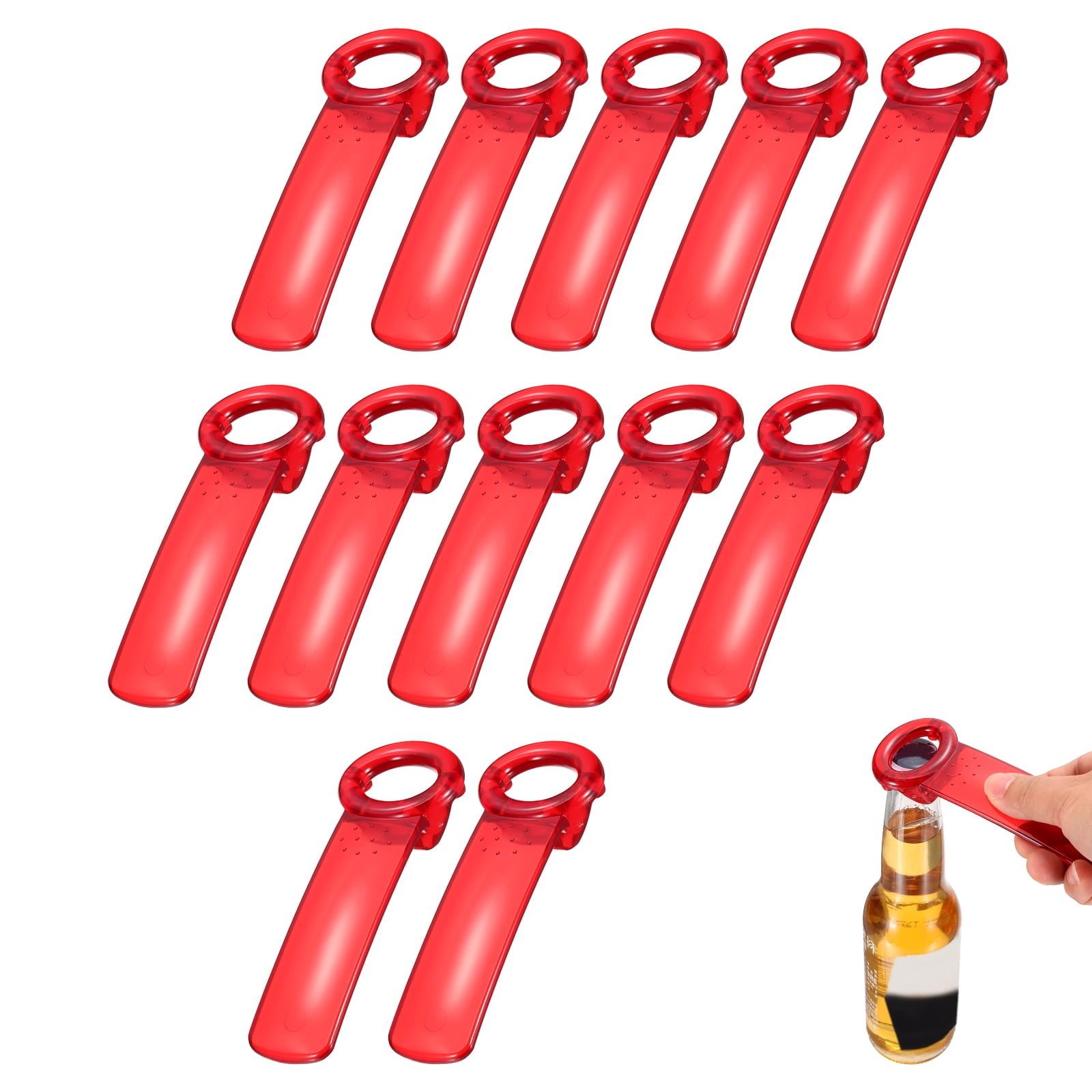 Uxcell 12 Pcs Jar Key Lid Opener, Plastic Jar Lid Opener Easy Grip Multifunctional Durable Can Open Tool for Elderly Seniors Women Weak Hands Easy-use by Anyone, Transparent Red