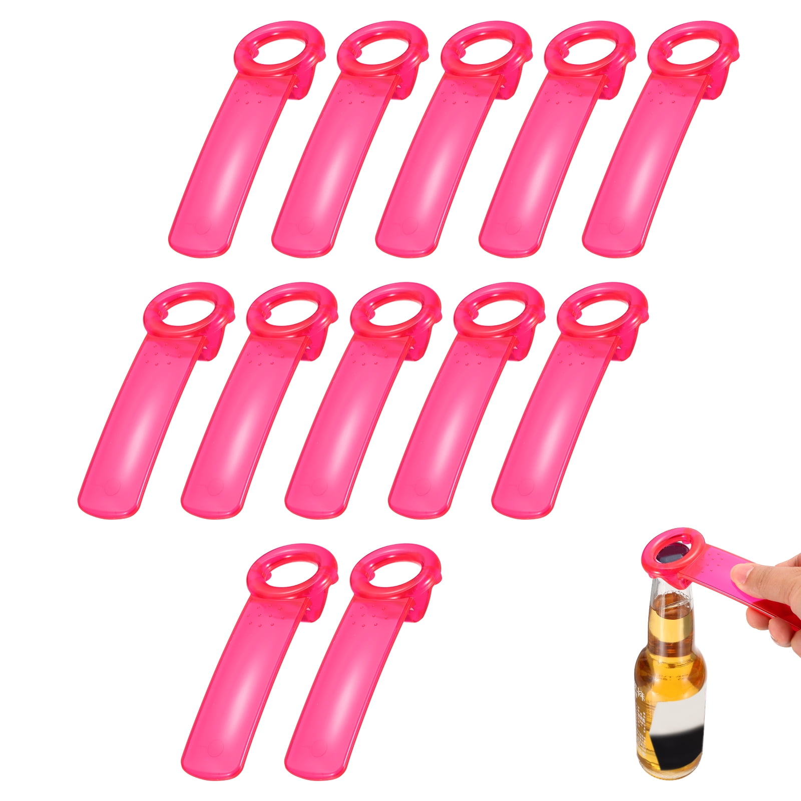Uxcell 12 Pcs Jar Key Lid Opener, Plastic Jar Lid Opener Easy Grip Multifunctional Durable Can Open Tool for Elderly Seniors Women Weak Hands Easy-use by Anyone, Transparent Rose Red