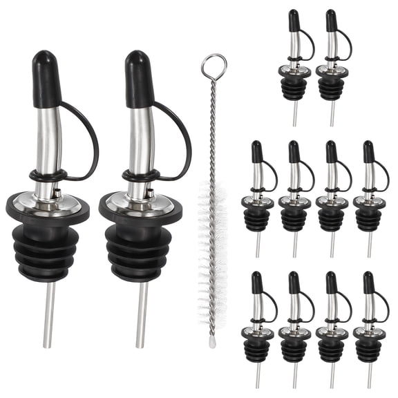 Uxcell 12 Pcs Liquor Bottle Pourers, Liquor Pour Spout with Dust Caps Stainless Steel Speed Pourers Precision Flow Control for Whiskey Vodka Olive Oil Vinegar Home Party, Silver