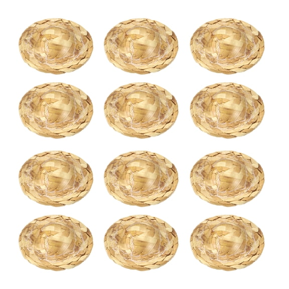 Uxcell 12 Pcs Mini Straw Hat 1.6" Hand Knitting Miniature Straw Hats, Wood Color