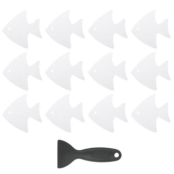 Uxcell 12 Pcs Non Slip Bathtub Stickers, Anti Slip Shower Stickers with Scraper Bathroom Fish Decals, White