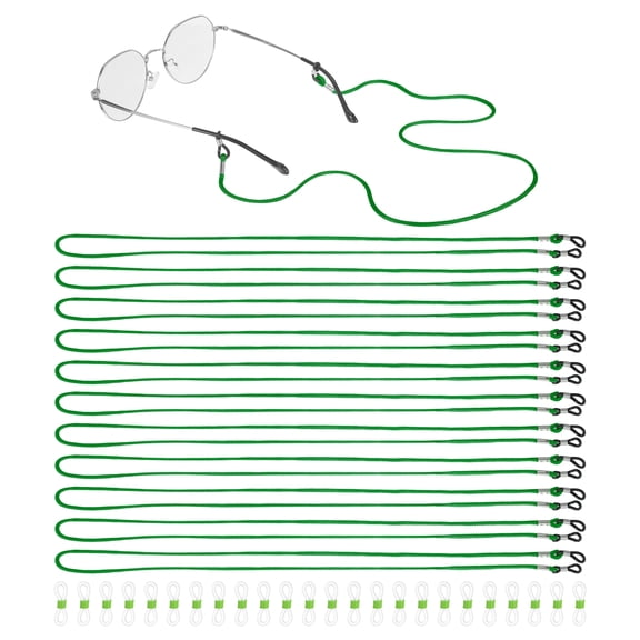 Uxcell 12 Pcs Nylon Eyeglass Strap Braided, 28 Inch Eyeglass Lanyard Strap with Silicone Loops, Anti-Lost Eye Glasses Holder Strings Around Neck, Green